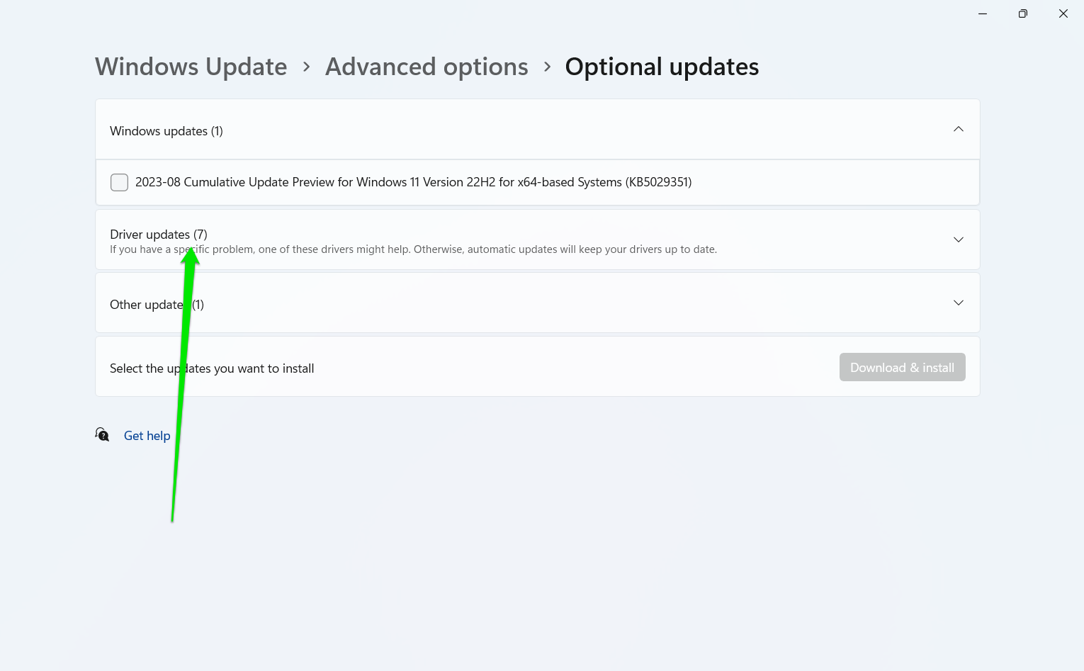 Expand the Driver updates section