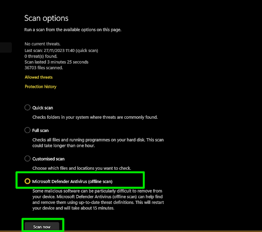 Microsoft Defender Antivirus Offline Scan