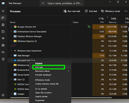 OneDrive End Task