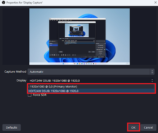 Properties for Display Capture