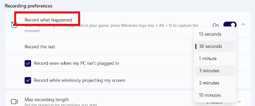 Turn on Record what happened Windows