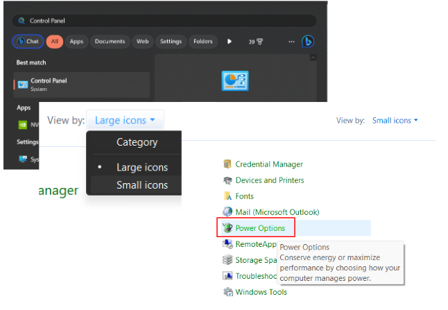 Large icons/small icons