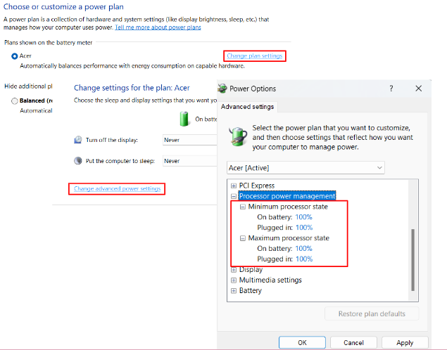 change advanced power settings