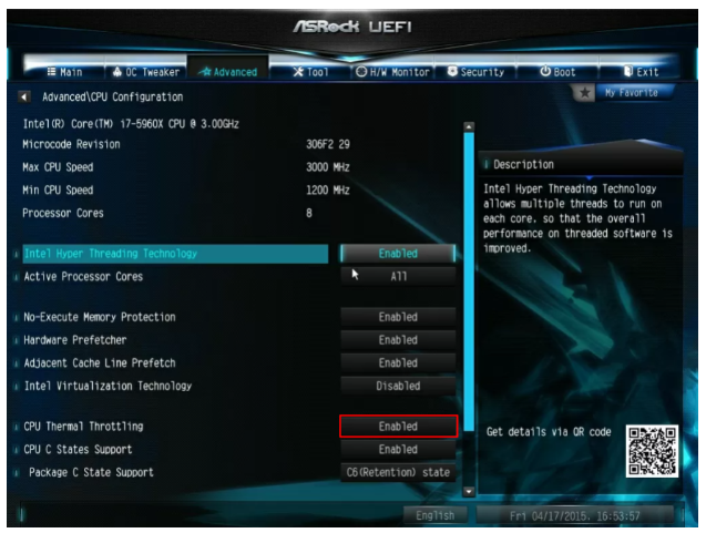 CPU thermal throttling enabled