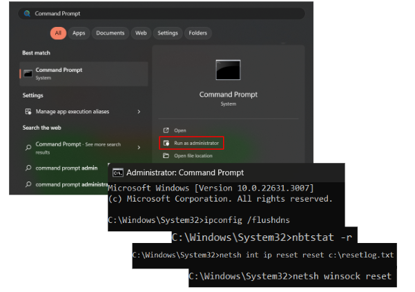 Command Prompt Winsock reset