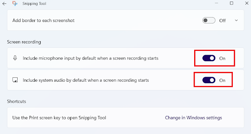 Snipping Tool audio