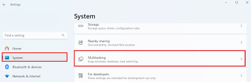 Click on “System” and select “Multitasking