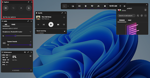 Search for the “Capture” pane and tap the recording button to begin the screen recording