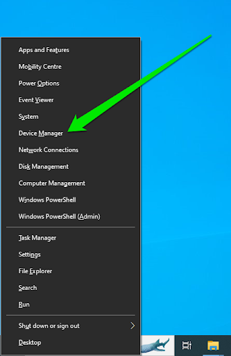 Right-click the Start button and select Device Manager