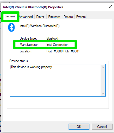 You’ll see the manufacturer’s name under the General tab of the Properties dialog window