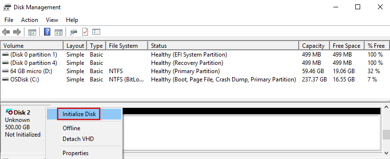 Select Initialize Disk