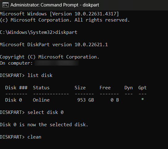 Type <i>“clean”</i> and hit the Enter key