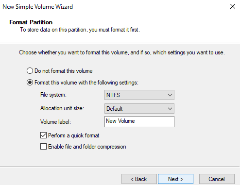 Leave the <i>Enable file and folder compression</i> box unchecked
