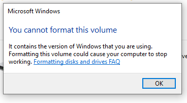 You cannot format this volume