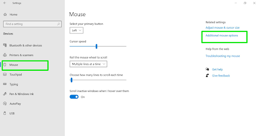 Click Additional mouse options
