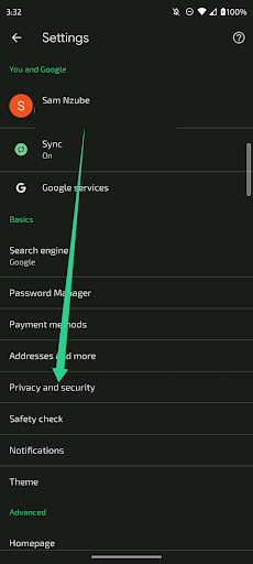 Tap Privacy and security under Basics