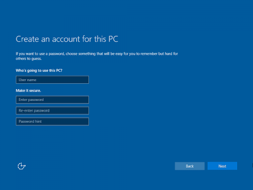 Create an account for this PC
