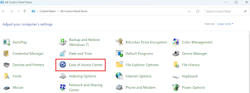 Select Ease of Access Center