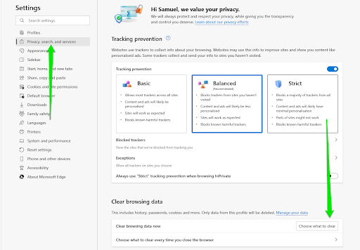 Click the Choose what to clear button next to Clear browsing data now