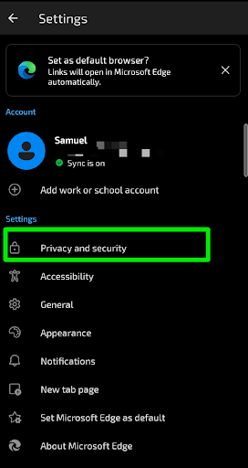 Tap Privacy and security under Settings