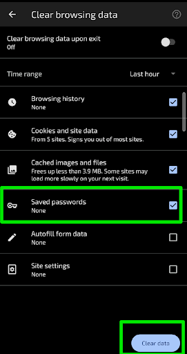 Tap the Clear data button in the bottom-right corner