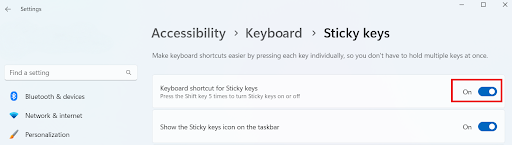 Keyboard shortcut for sticky keys