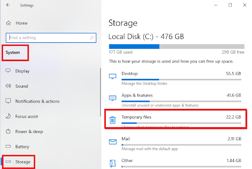 Click on Temporary files