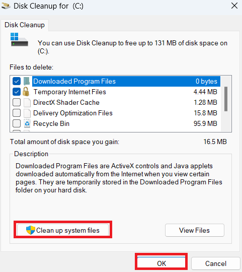 Click Clean up system files