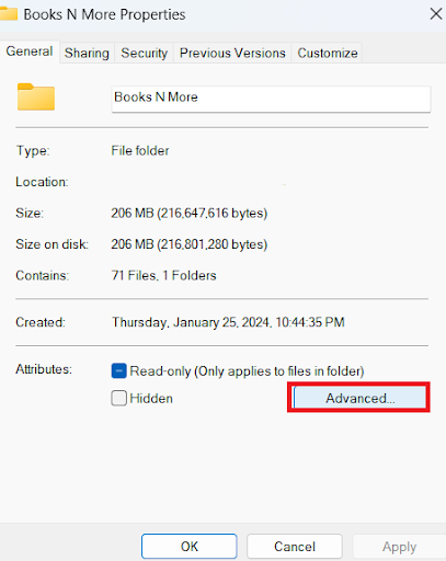 Select Properties and click Advanced