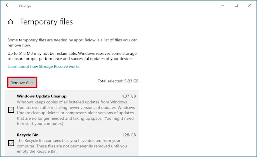 Select Remove files