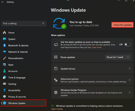 Check for Windows Updates