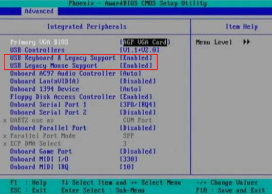 BIOS menu integrated peripherals