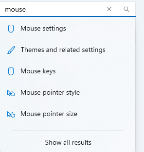 Mouse settings on Windows