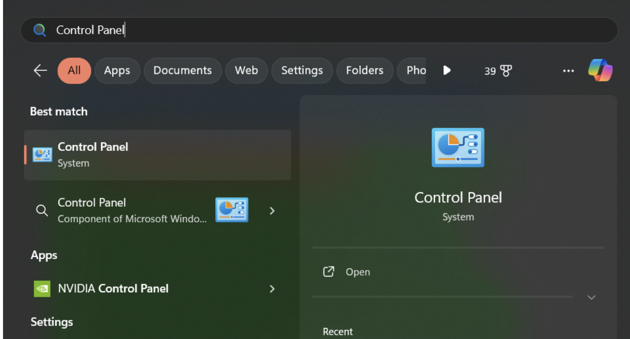 Select Control Panel