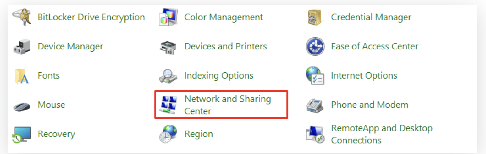 Click on Network and Sharing Center