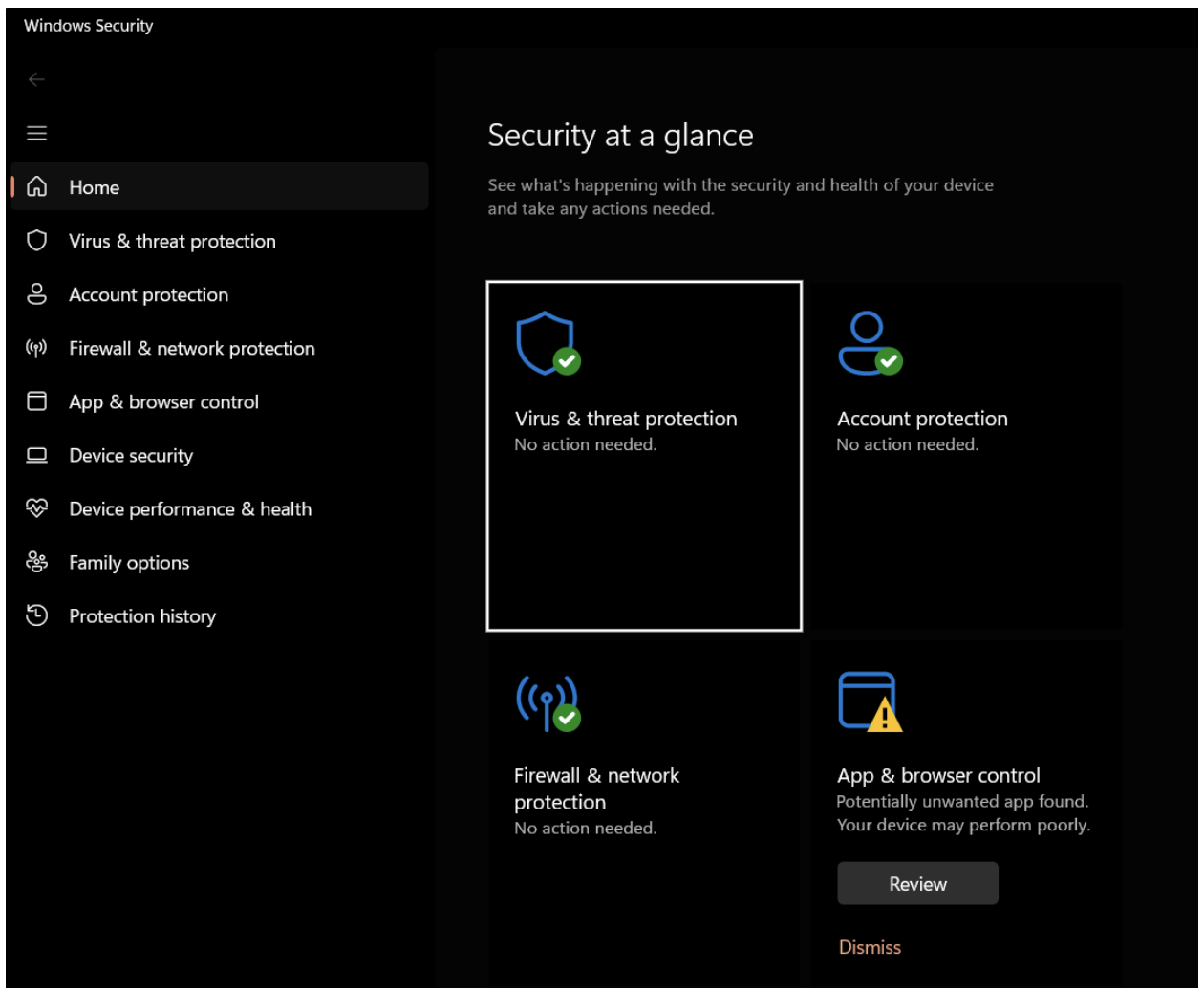 Navigate to “Virus & threat protection