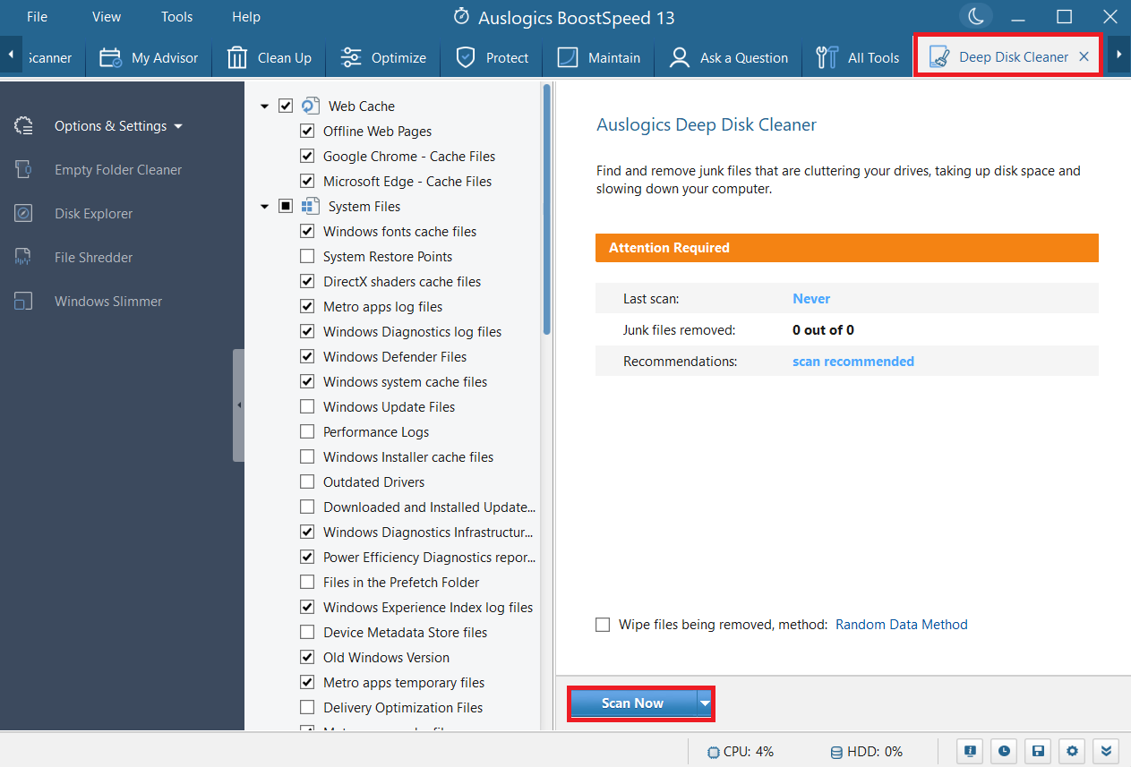 In Auslogics BoostSpeed, select Deep Disk Cleaner