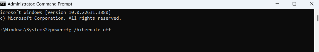Type in powercfg /hibernate off