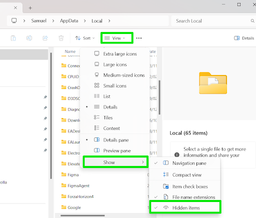 Show hidden items on Windows