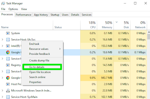 Task Manager go to details