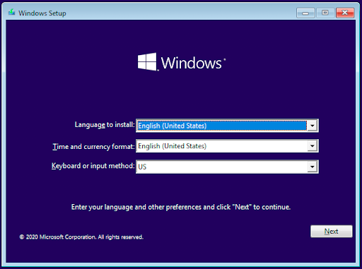 Windows Setup settings