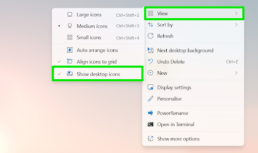 Windows show desktop icons