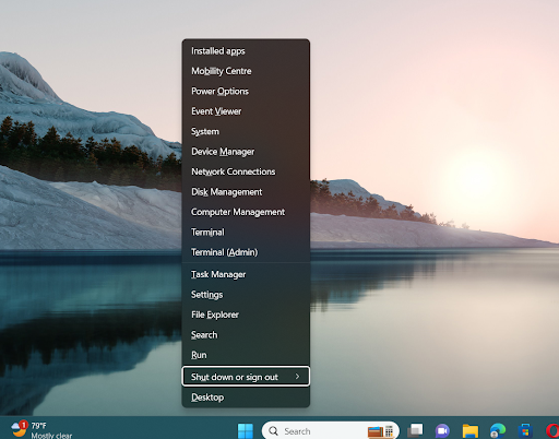 shut down or sign out Windows 11