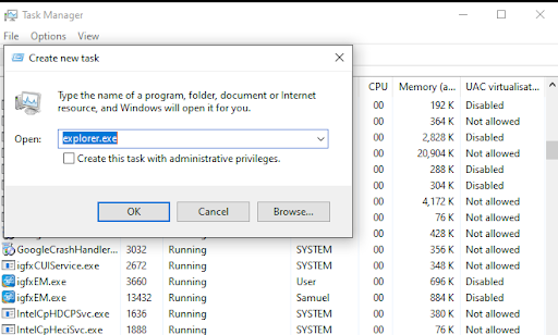 Create new task explorer