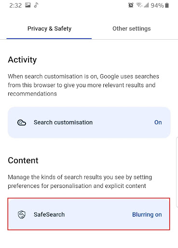 Google SafeSearch Blurring On