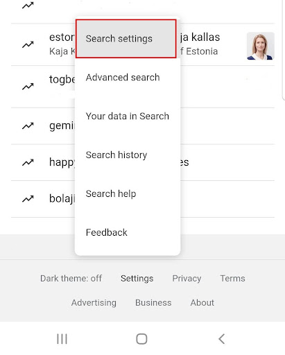Google search settings