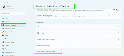 Click More devices and printer settings