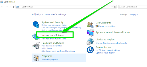 Click on Network and Internet