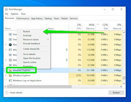 Restart Windows Explorer