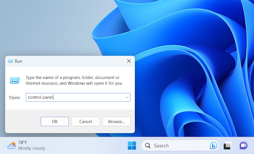 Type in control panel